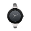 Black watch with silver band on a white background