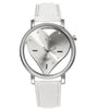 White wristwatch with silver case and 'WoMaGe' branding on a white background