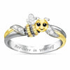Bee-themed ring with 'Bee-lieve in yourself' engraving on a white background