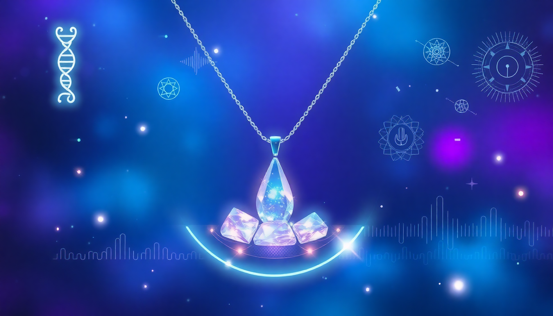 Bioharmonic Jewelry necklace with frequency-tuned crystals