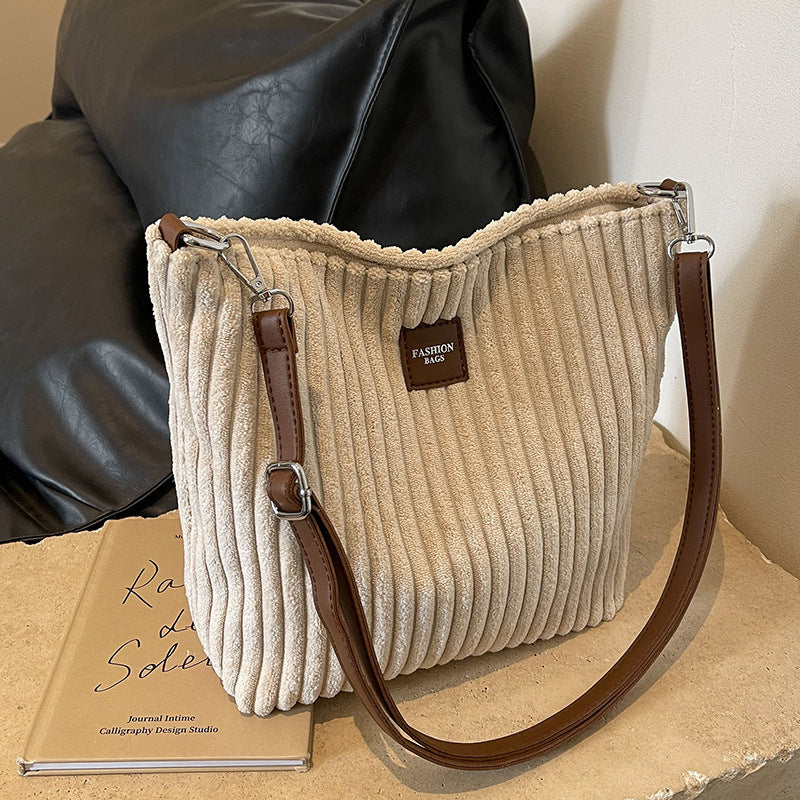 The Cozy Corduroy: Soft Tote Bag with Strap - Beige