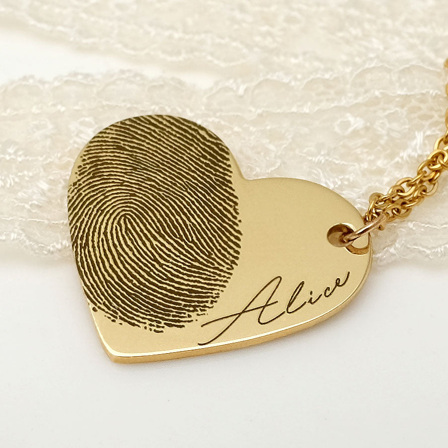 Personalized Fingerprint Necklace Custom Heart Necklace Name Necklace Memorial Gift Christmas Gift Valentines Day Gift - RAMODO JEWELRY