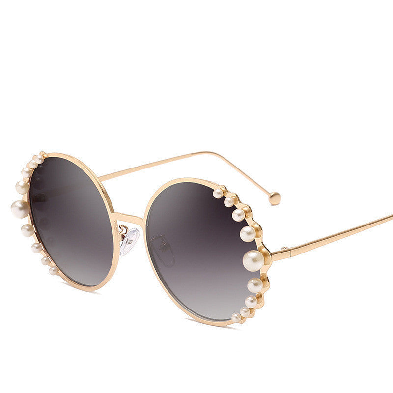 Pearl Embellished Round Sunglasses - Vintage Glamour