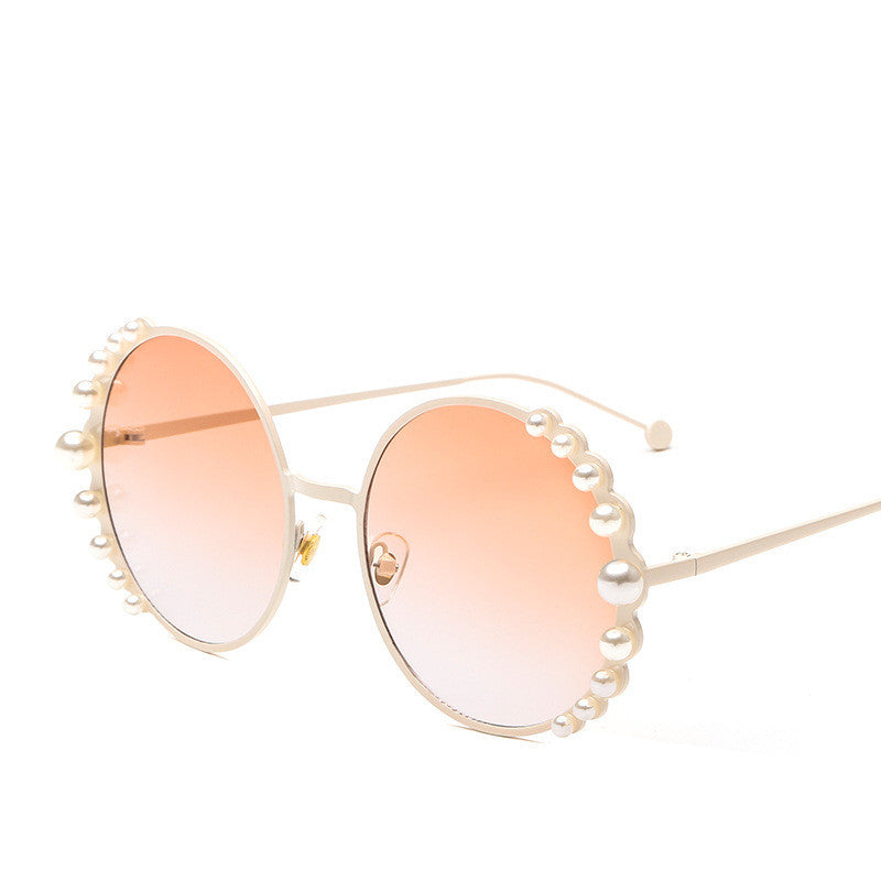 Pearl Embellished Round Sunglasses - Vintage Glamour