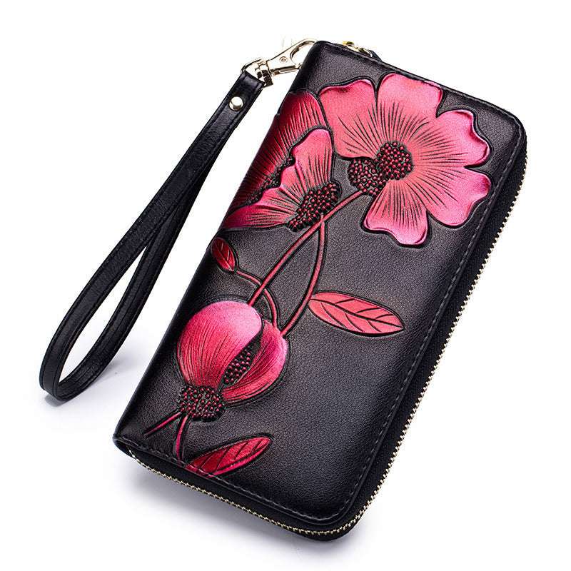 The Flora Clutch - Embossed Leather Wallet with Wrist Strap