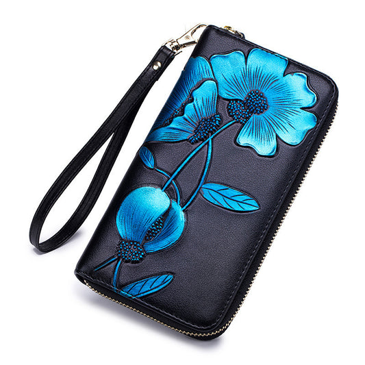 The Flora Clutch - Embossed Leather Wallet with Wrist Strap