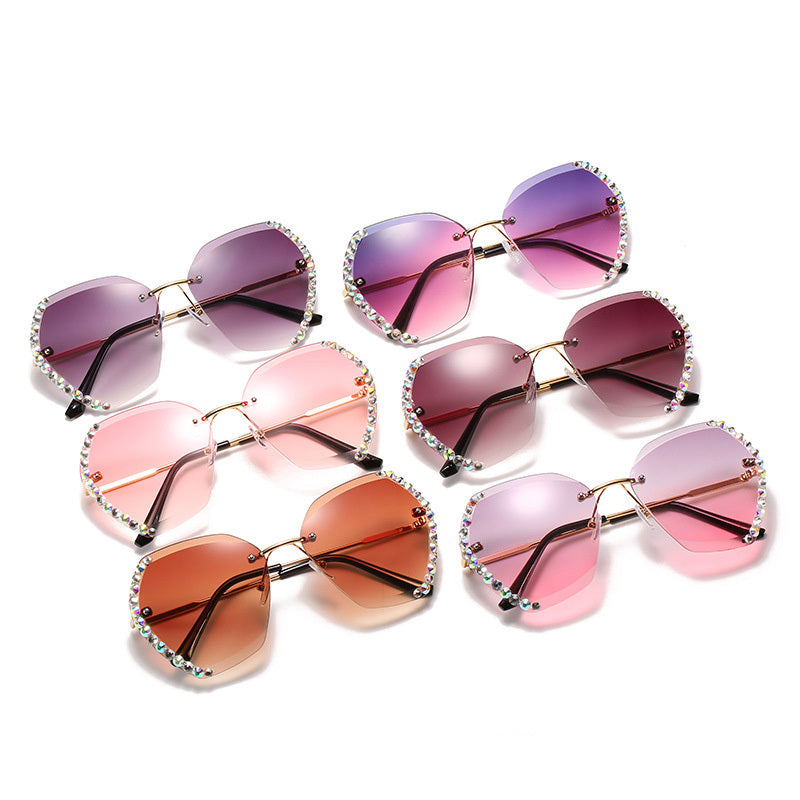 Dazzling Diamond Rimless Sunglasses - Vintage Glamour