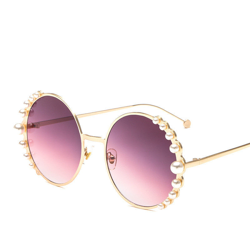 Pearl Embellished Round Sunglasses - Vintage Glamour