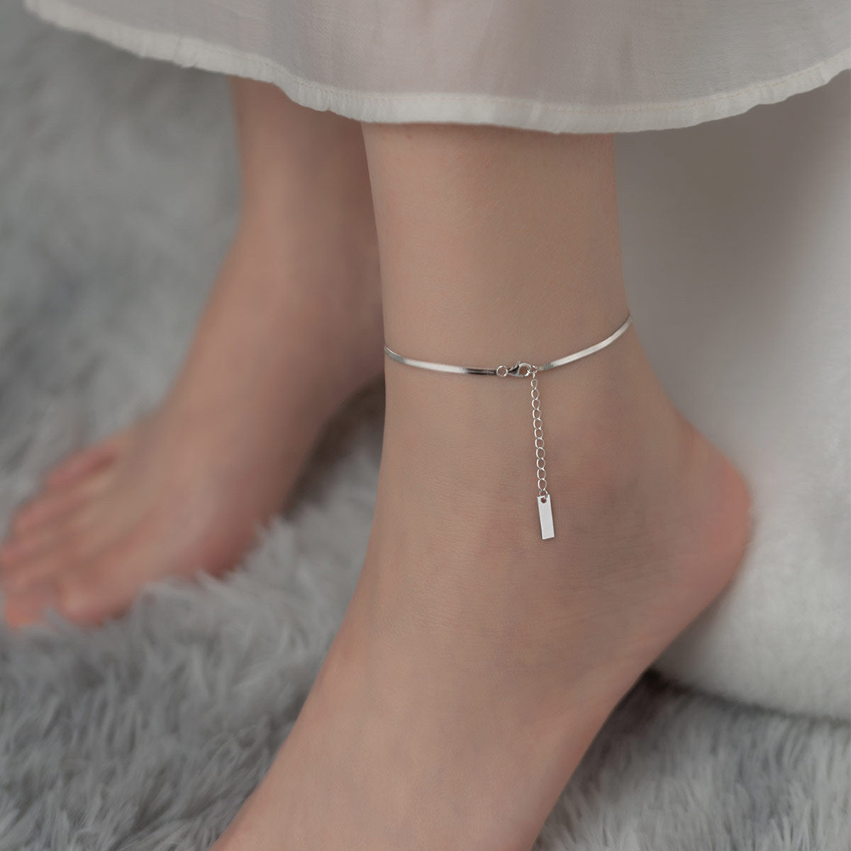 SERPENTINE WHISPER - 925 Silver Flat Snake Chain Anklet