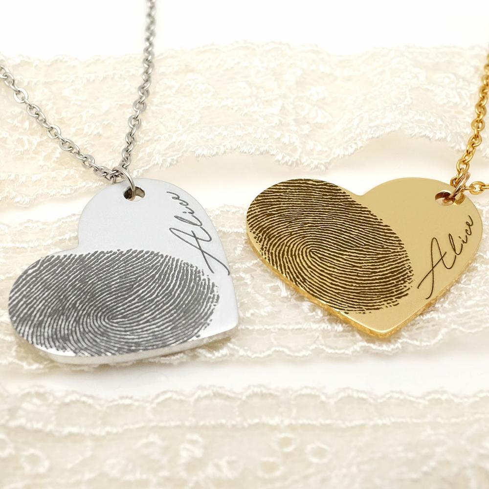 Personalized Fingerprint Necklace Custom Heart Necklace Name Necklace Memorial Gift Christmas Gift Valentines Day Gift - RAMODO JEWELRY