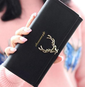 The Festive Fawn: RFID-Blocking PU Leather Wallet with Christmas Deer Design