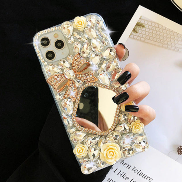 RAMODO Celestial Blossom Rhinestone Mirror Phone Case