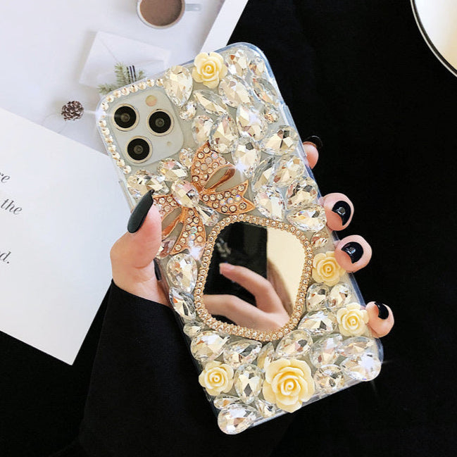 RAMODO Celestial Blossom Rhinestone Mirror Phone Case