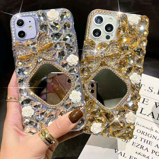 RAMODO Celestial Blossom Rhinestone Mirror Phone Case