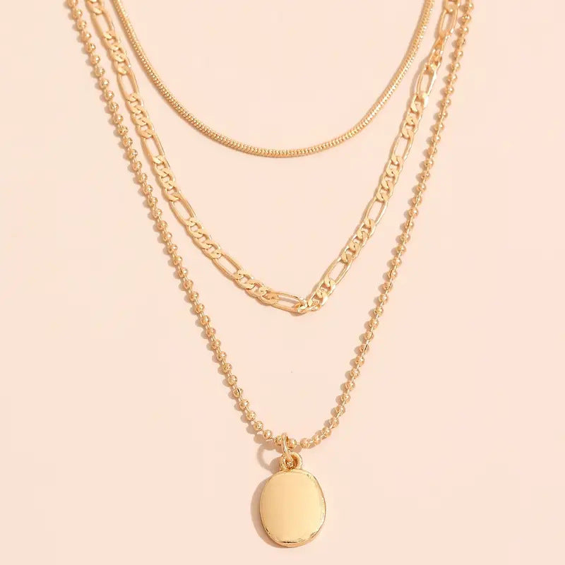 RAMODO Layered Oval Pendant Necklace - Vintage Gold/Silver Chain Set