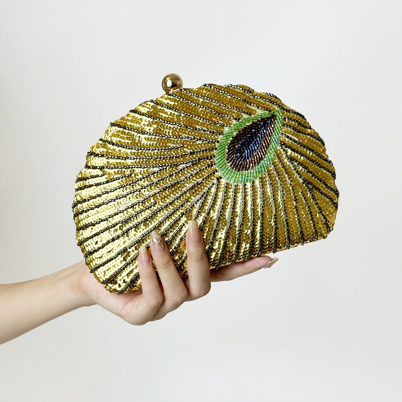 RAMODO Peacock Shell - Beaded Clutch Inspired by Nature