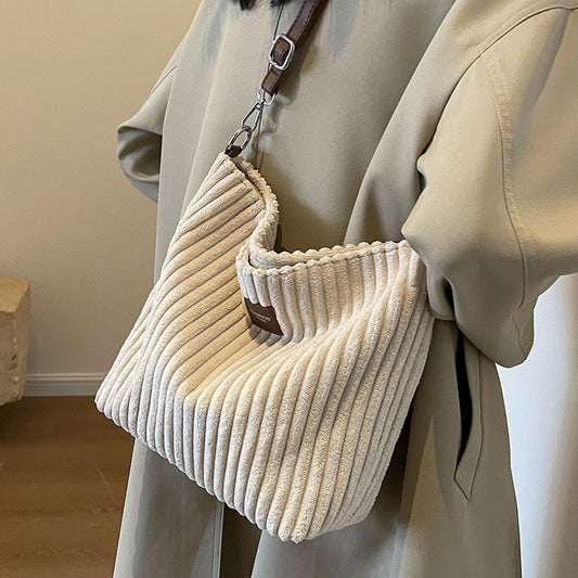 The Cozy Corduroy: Soft Tote Bag with Strap - Beige