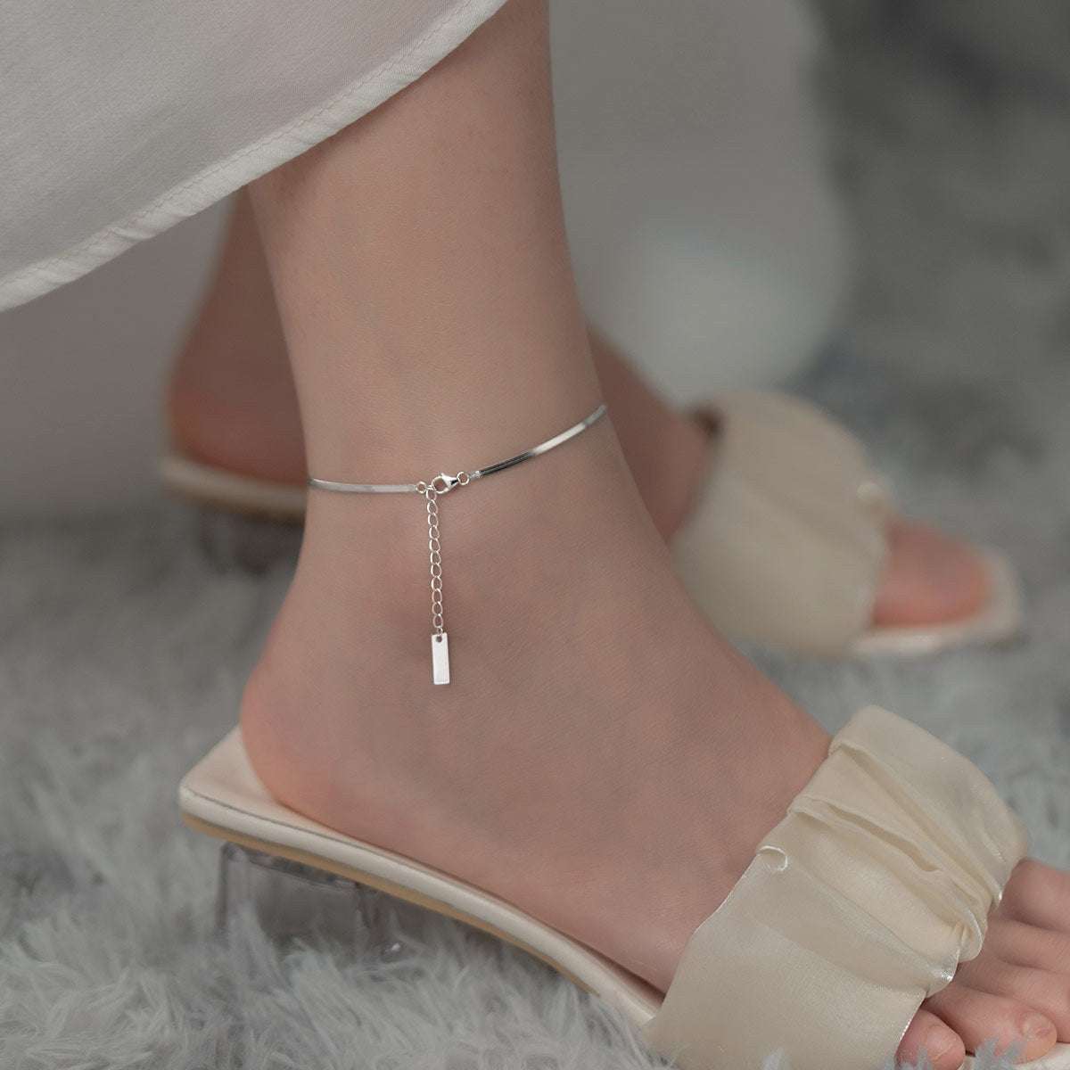 SERPENTINE WHISPER - 925 Silver Flat Snake Chain Anklet