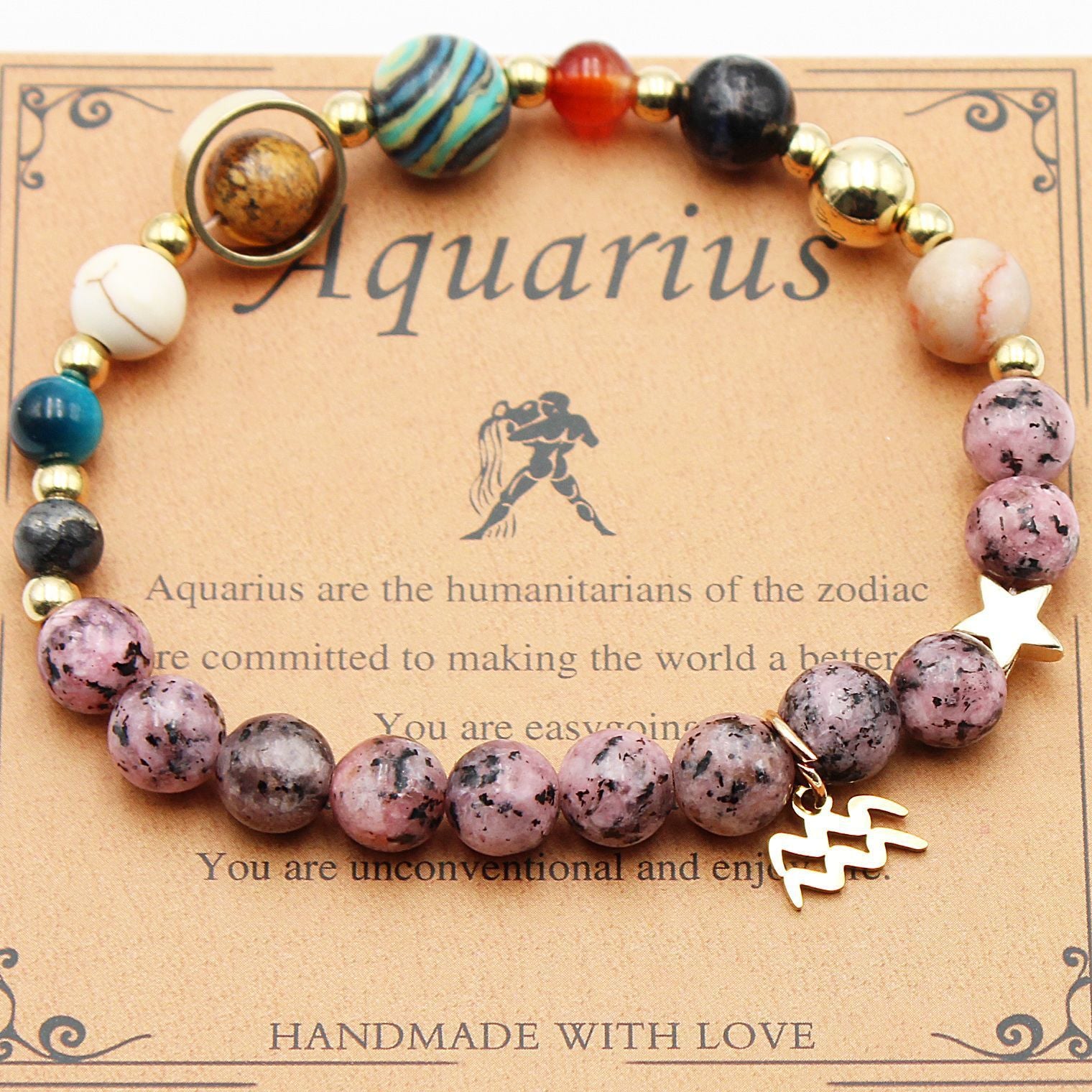 CELESTIAL HARMONY: 8-PLANET 12 CONSTELLATION BRACELET BY RAMODO JEWELRY – NATURAL STONE HEMP STONE, 19MM ZODIAC-INSPIRED ACCESSORY