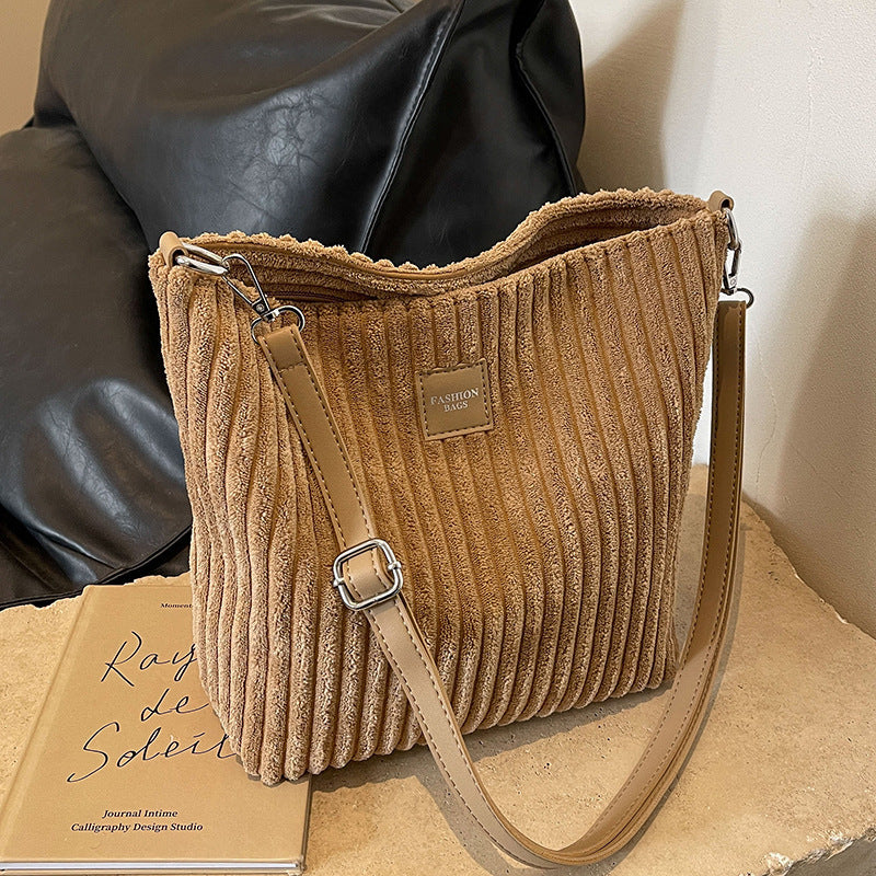 The Cozy Corduroy: Soft Tote Bag with Strap - Khaki