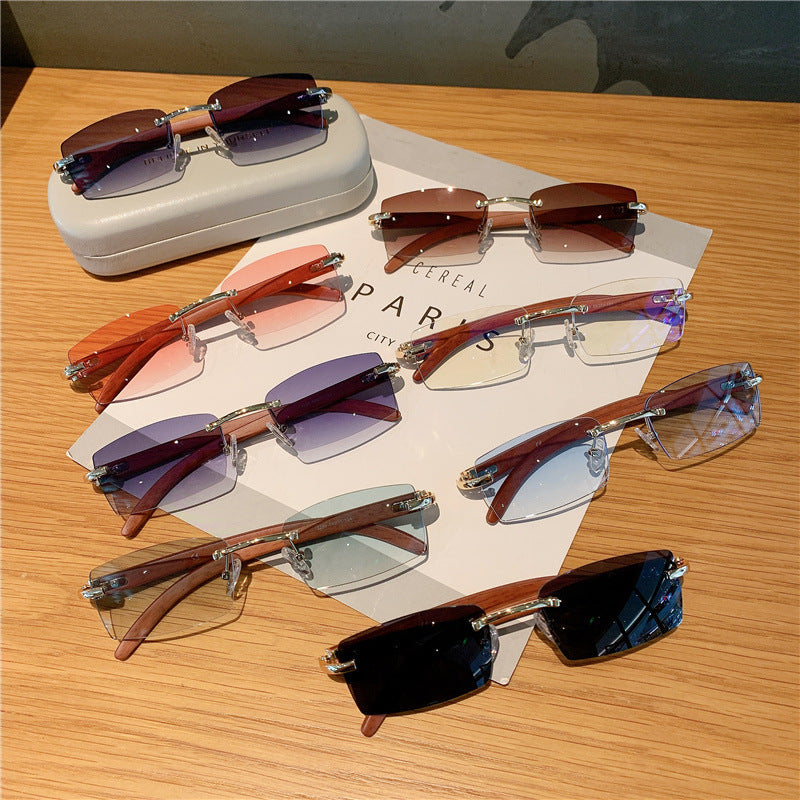 Fashion Sunglasses Frameless Wood Grain Glasses Leg Sunglasses