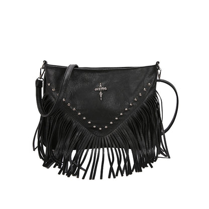 The Rivet Rebel - Trendy Crossbody Bag with Tassel Accent