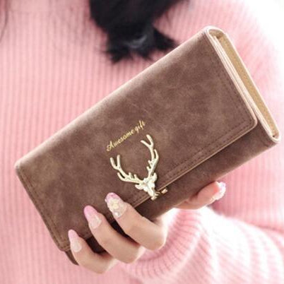 The Festive Fawn: RFID-Blocking PU Leather Wallet with Christmas Deer Design