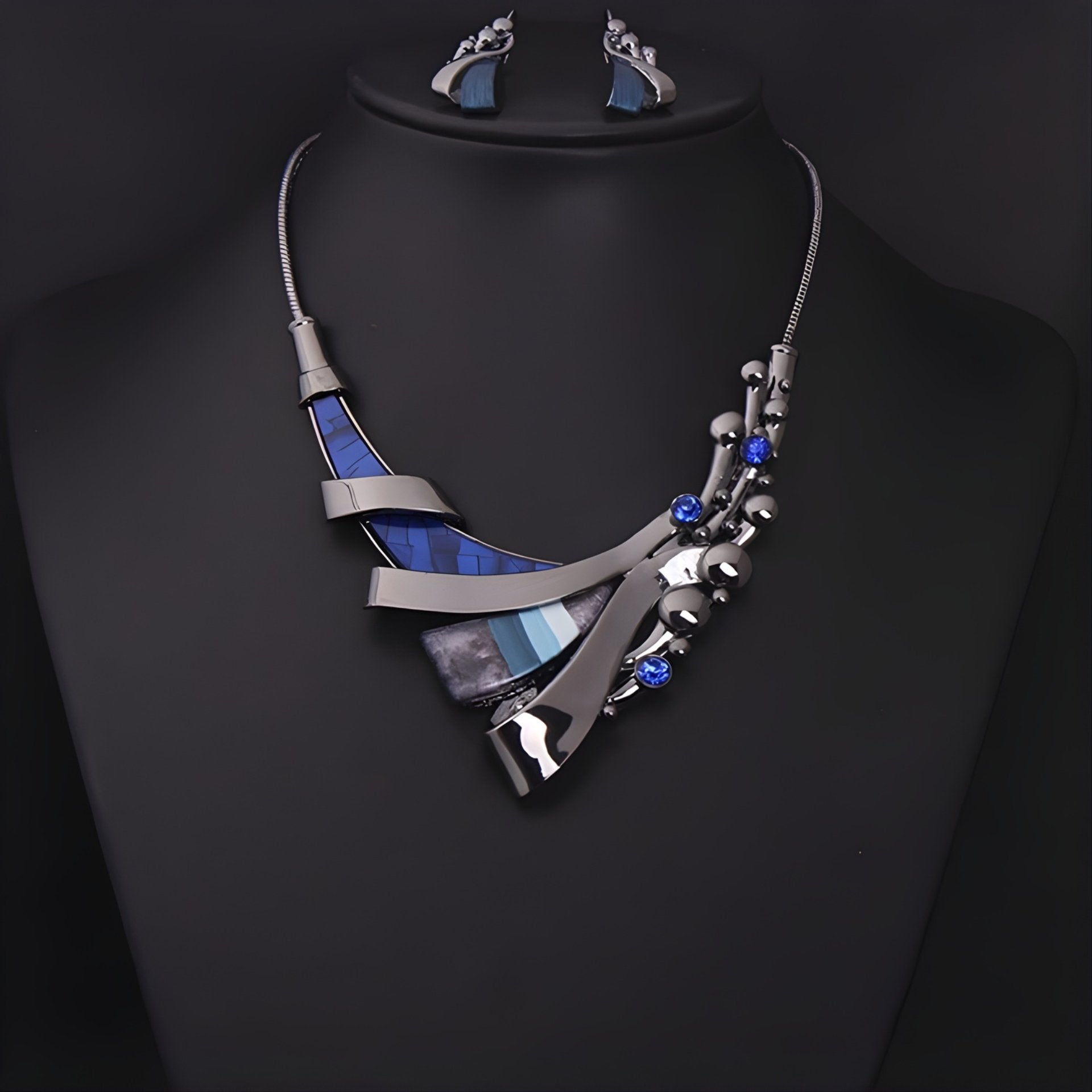 AZURE AFFINITY: Modern Geometric Blue Statement Necklace | RAMODO JEWELRY