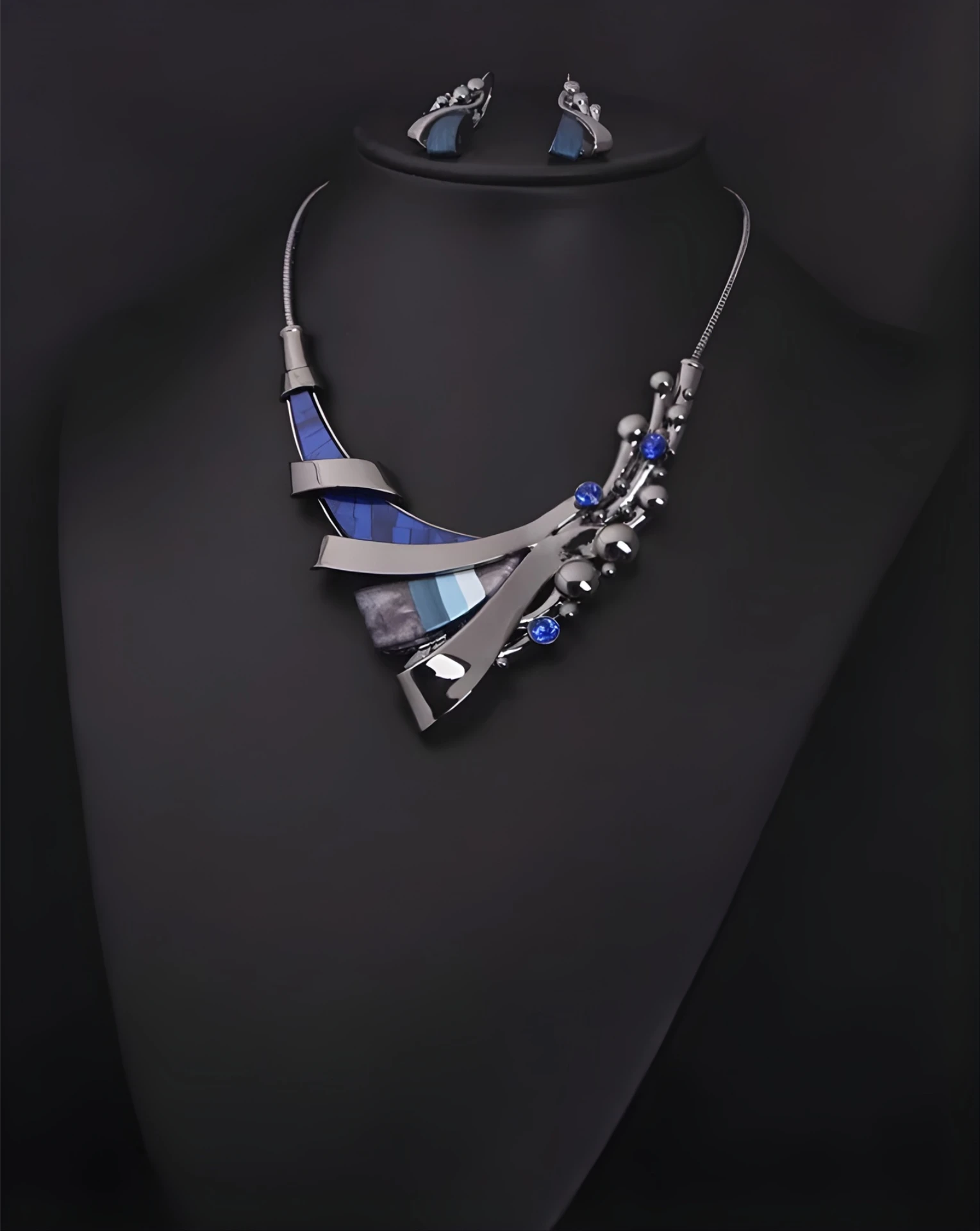 AZURE AFFINITY: Modern Geometric Blue Statement Necklace | RAMODO JEWELRY