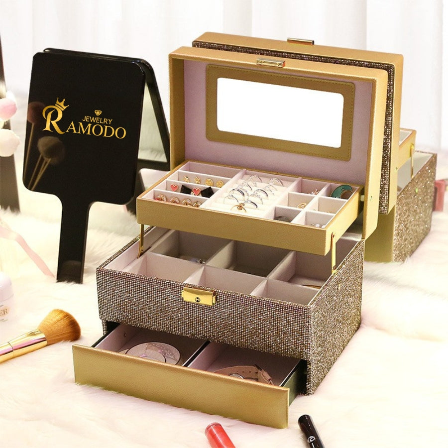 CROWN CASKET Luxury Multi-Tier Jewelry Box Organizer - RAMODO JEWELRY