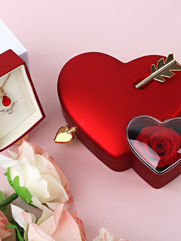 CUPID’S TARGET: Heart Shaped Preserved Rose Jewelry Box | RAMODO JEWELRY