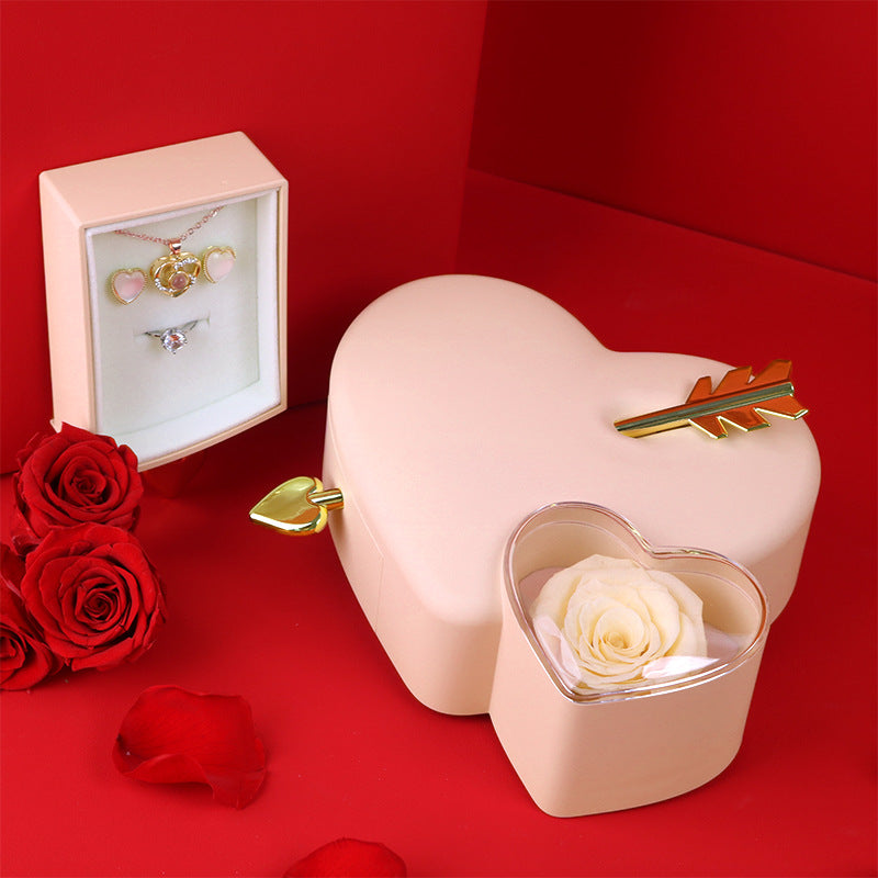 CUPID’S TARGET: Heart Shaped Preserved Rose Jewelry Box | RAMODO JEWELRY