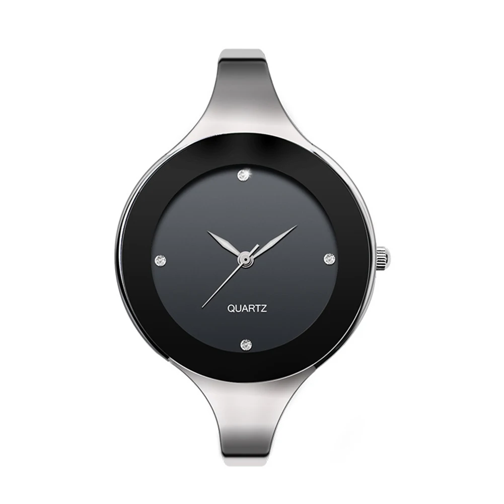 Black watch with silver band on a white background