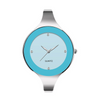 Wristwatch with blue face and silver band on white background