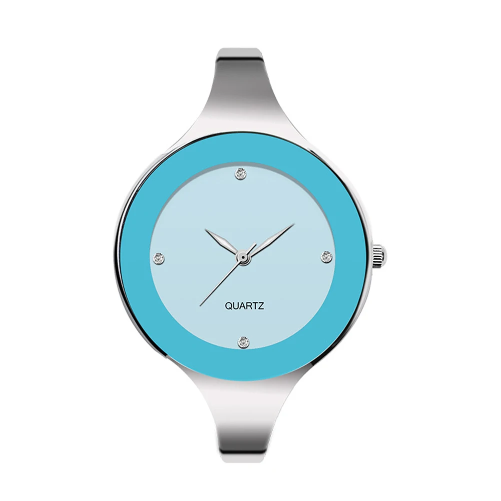 Wristwatch with blue face and silver band on white background
