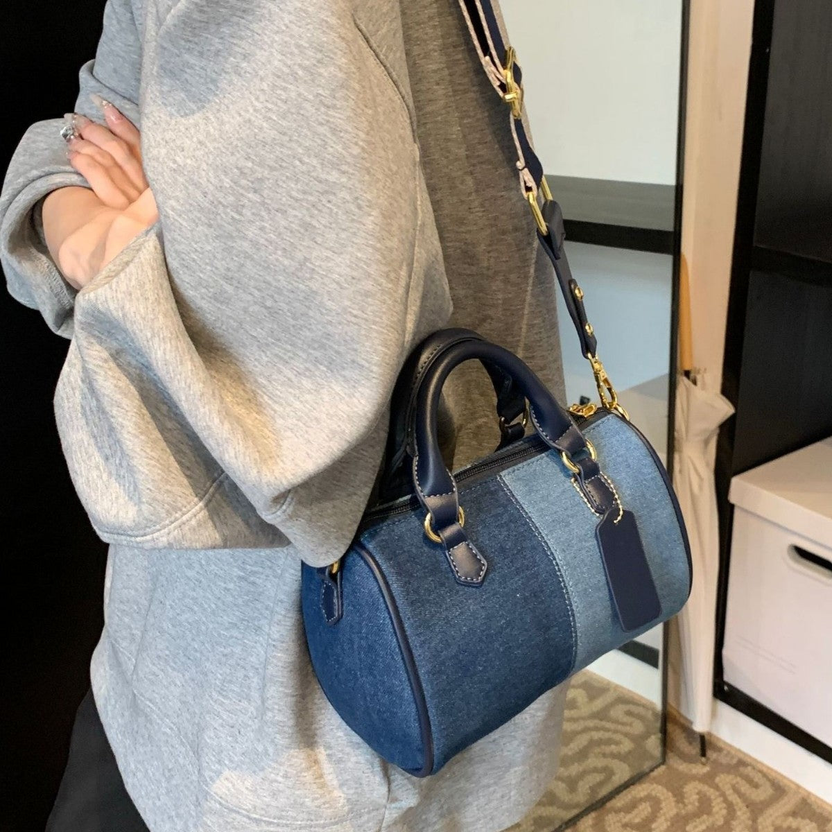 The Denim Duo - Two-Tone Crossbody Bag with Contrast Stitching