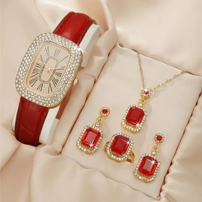 Women's Fashion All-match Diamond Belt Quartz Watch 4-piece Set - RAMODO JEWELRY