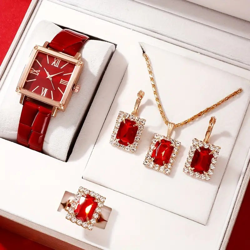 Women's Fashion All-match Diamond Belt Quartz Watch 4-piece Set - RAMODO JEWELRY