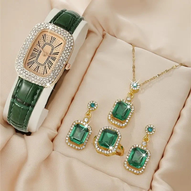 Women's Fashion All-match Diamond Belt Quartz Watch 4-piece Set - RAMODO JEWELRY