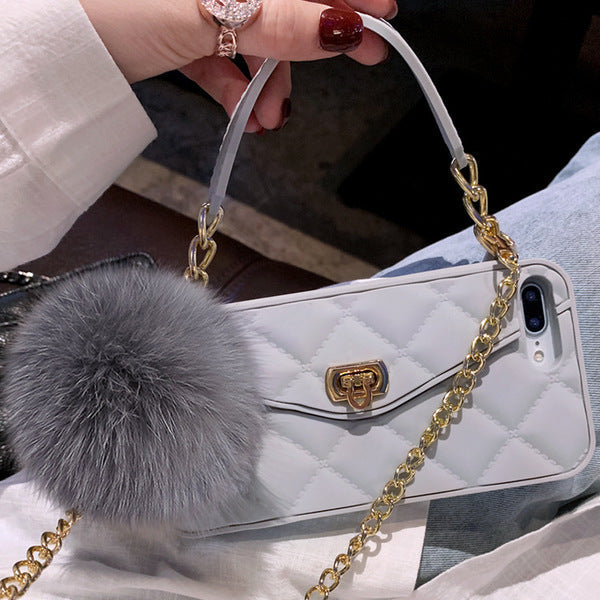 RAMODO Plush Hairball Grid iPhone Case – Soft & Stylish