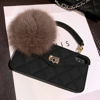 RAMODO Plush Hairball Grid iPhone Case – Soft & Stylish