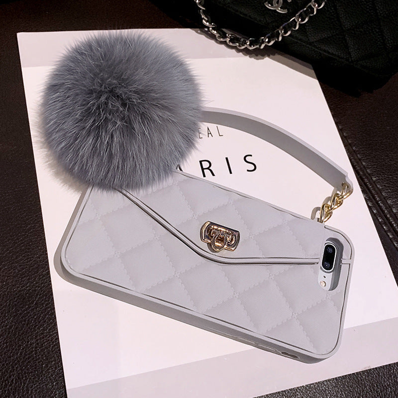 RAMODO Plush Hairball Grid iPhone Case – Soft & Stylish