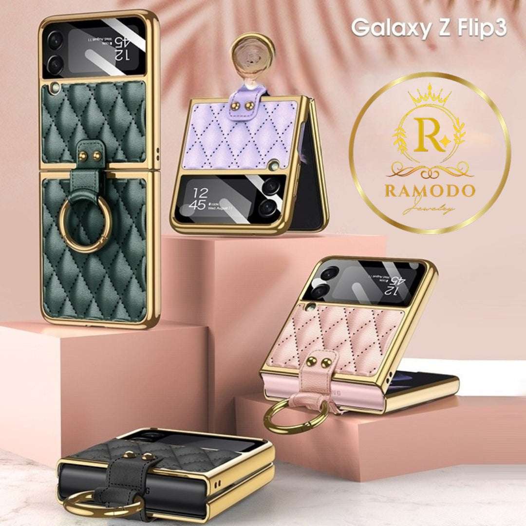 RAMODO Diamond Grid Electroplating Ring Phone Case for Samsung Galaxy Z Flip Series