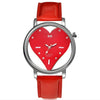 Red heart-shaped watch with a red strap on a white background