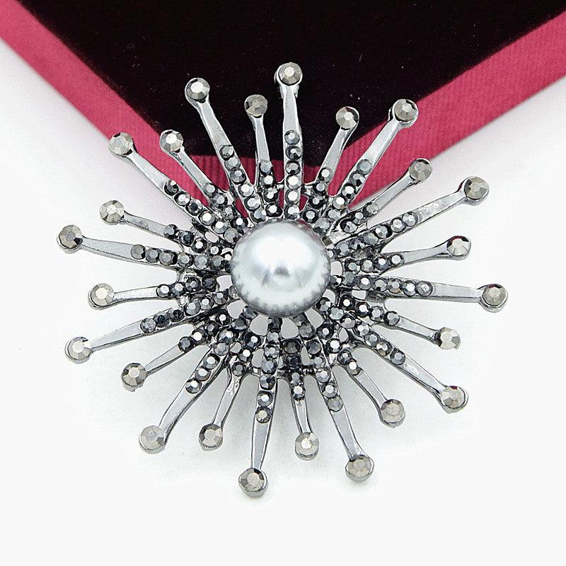 WINTER QUEEN: Crystal & Pearl Starburst Brooches | RAMODO JEWELRY