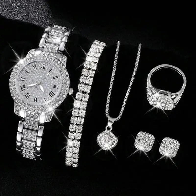 Women's Luxury Diamond Fashion Watch & Jewelry Five-Piece Set