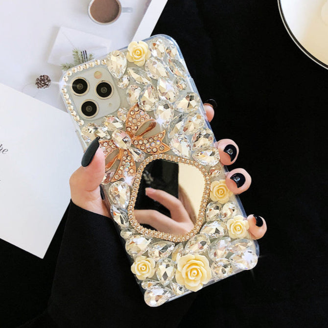 RAMODO Celestial Blossom Rhinestone Mirror Phone Case