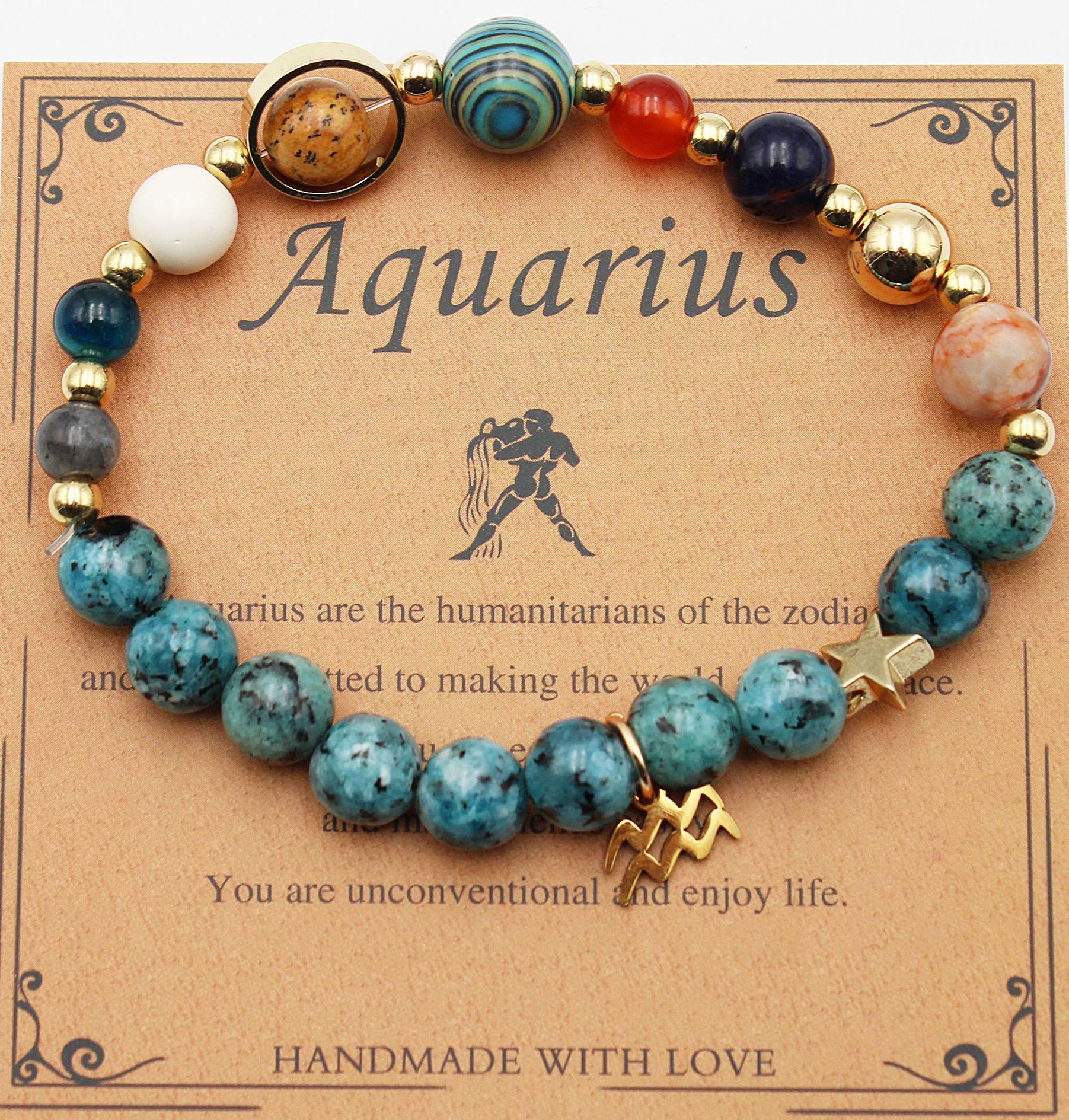 CELESTIAL HARMONY: 8-PLANET 12 CONSTELLATION BRACELET BY RAMODO JEWELRY – NATURAL STONE HEMP STONE, 19MM ZODIAC-INSPIRED ACCESSORY