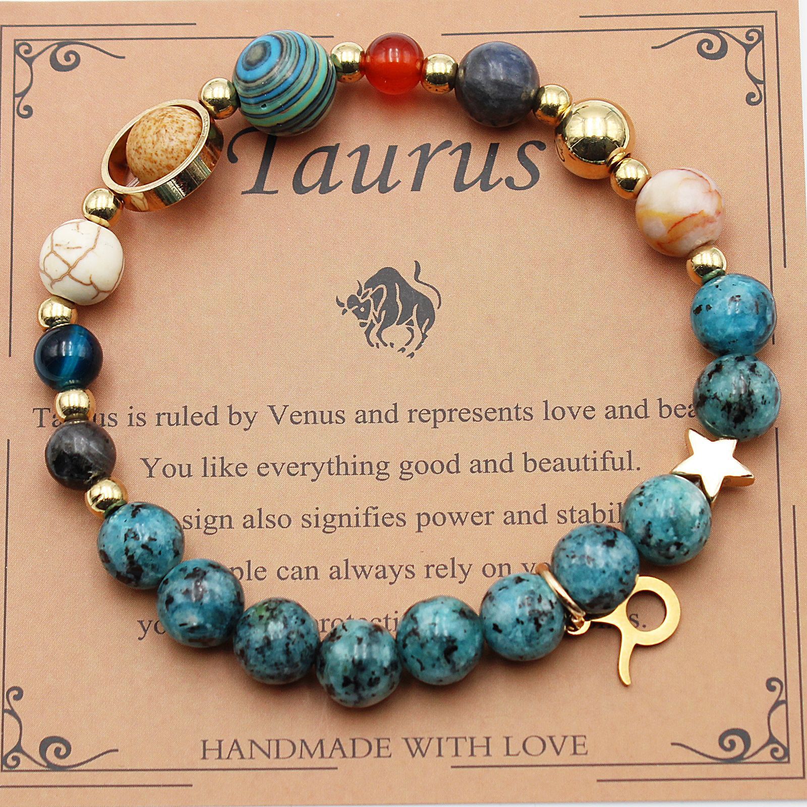 CELESTIAL HARMONY: 8-PLANET 12 CONSTELLATION BRACELET BY RAMODO JEWELRY – NATURAL STONE HEMP STONE, 19MM ZODIAC-INSPIRED ACCESSORY