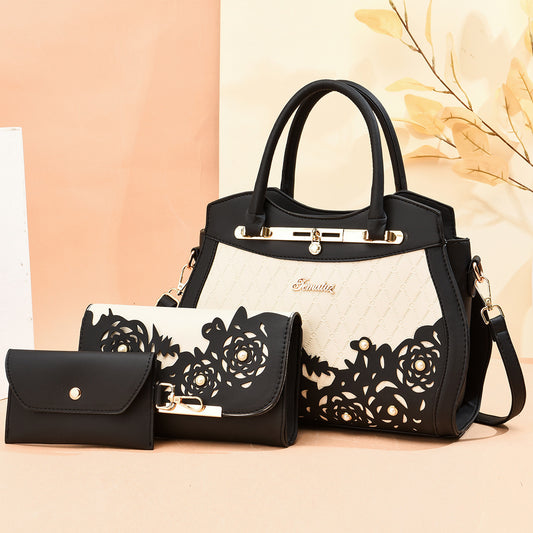 The Floral Trio - 3-Piece Handbag Set with Laser-Cut Floral Detail